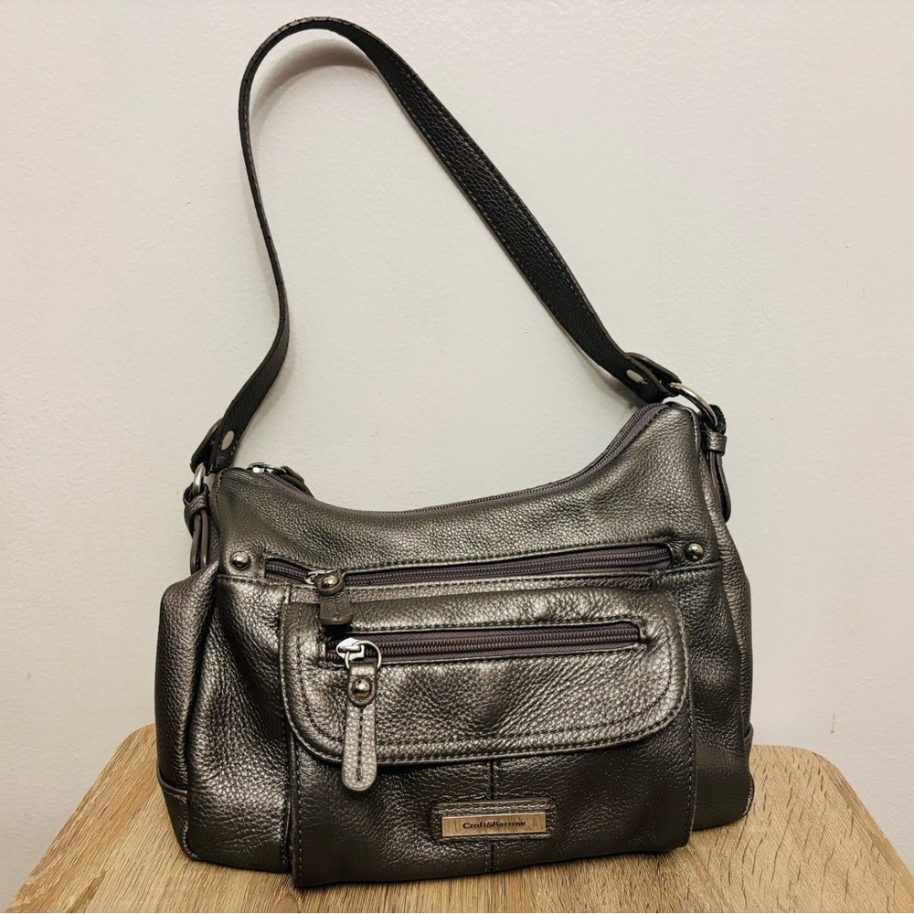 Croft & Barrow Metallic Silver Genuine Leather Shoulder Bag